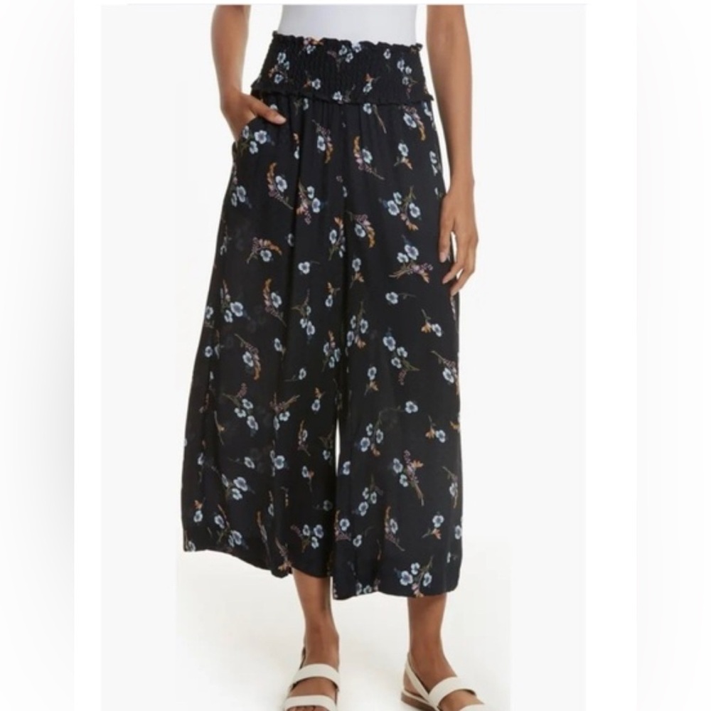 Rebecca Taylor Navy Floral Wide-Leg Pants